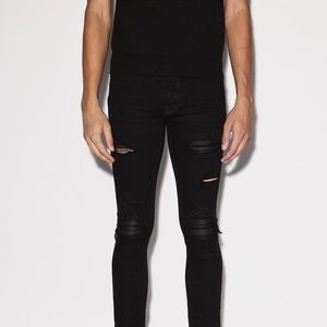 Amiri MX1 Black Distressed Black on Black Biker Denim Skinny